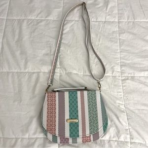 NWOT Multicolor Purse - Adjustable Strap - White, Red, Green, and Purple Pattern